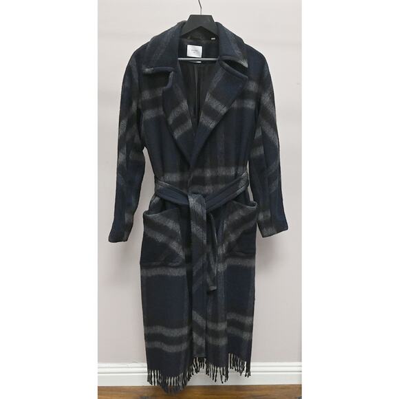 Billy ReidNavy Black & Grey Flannel Blanket CoatSize Small